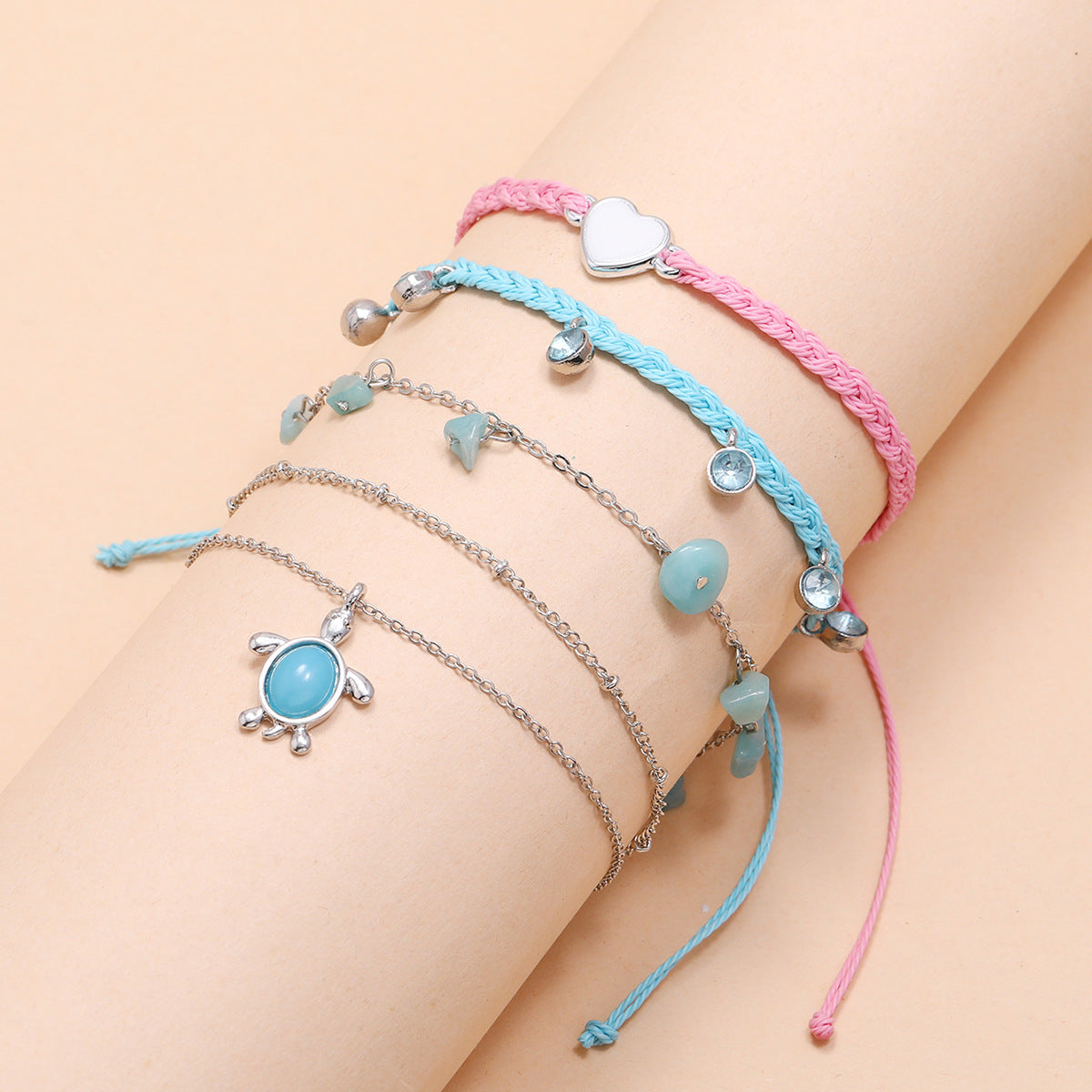 Fashion Hand-woven Blue Love Foot Rope Natural Gravel